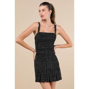 Lulus Posh Picture Black Tweed Rhinestone Mini Dress - Size S